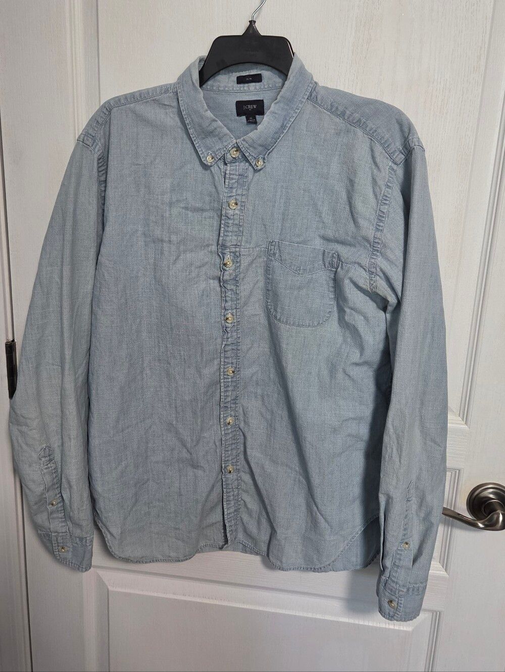 J. Crew Chambray Shirt Blue Button Down Collar Utility Slim Fit Workwear Mens XL